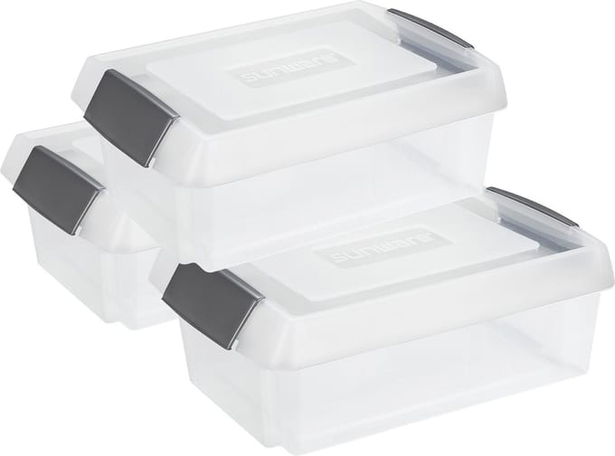 Sunware opslagbox - 3x stuks - 30L transparant - 59 x 39 cm - hoge deksel