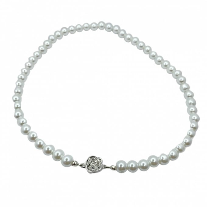 Magneet ketting- wit 8 mm -Parel-Bloem -43 cm- synthetische - Charme Bijoux