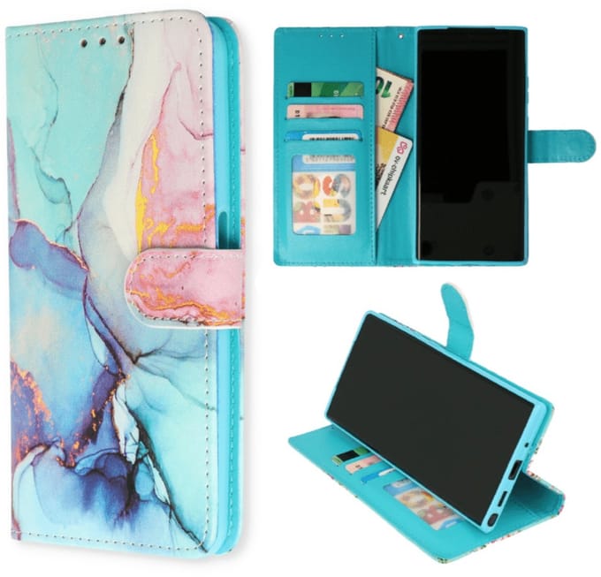 Cityhoesje - Bookcase iPhone 16e-17e - Roze - Blauw