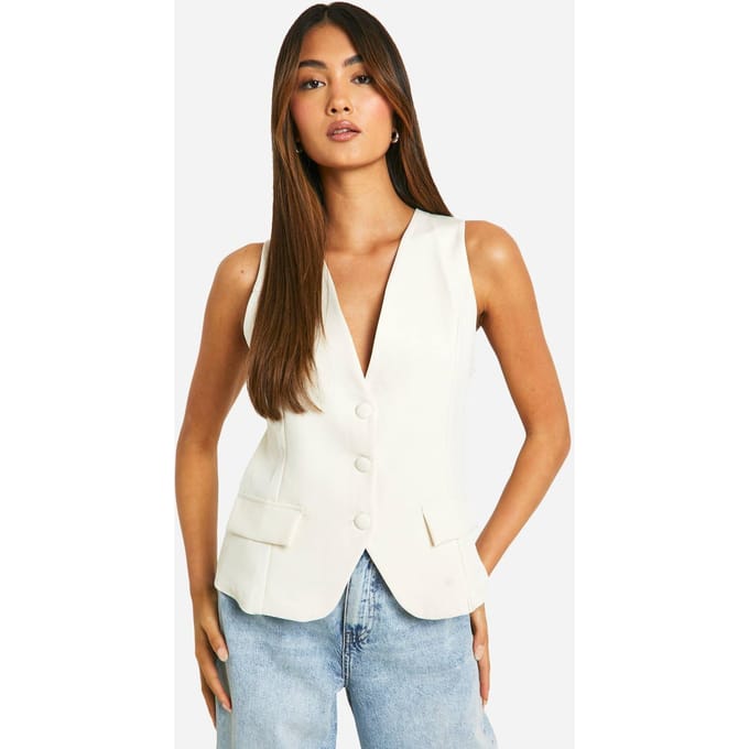 boohoo Dames Longline Getailleerd Gilet | Ecru | Maat: 6