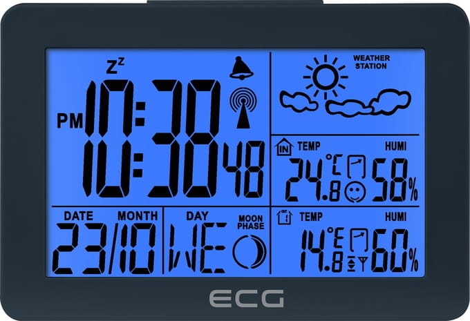ECG MS 200 Grey - Weerstation - binnen- en buitentemperatuur – HTN LCD-display - Waterdichte Buitensensor - 3-kanaals sensor