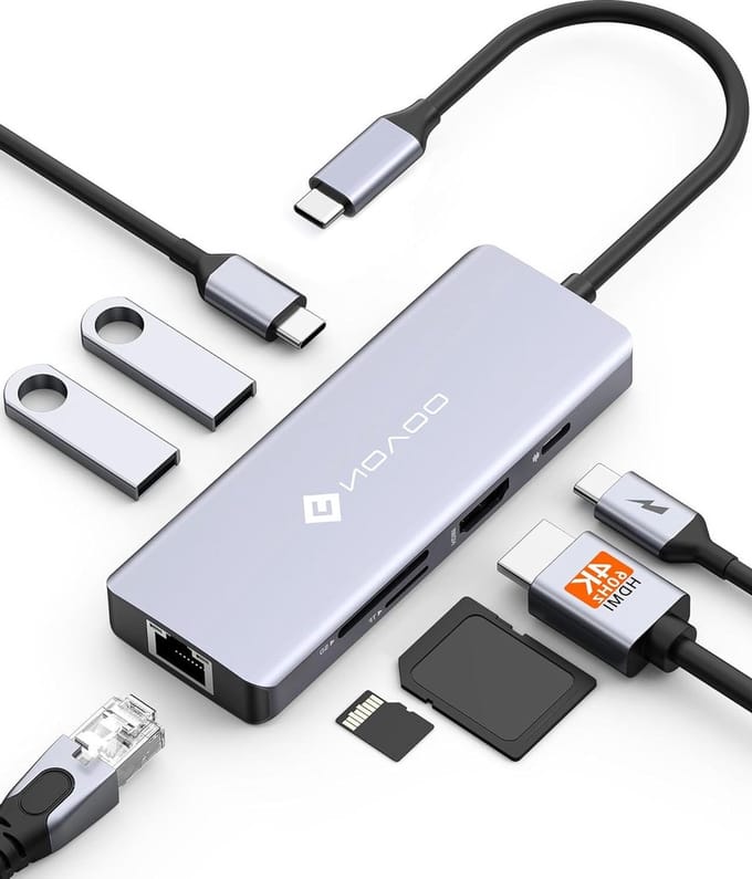 HDMI hub 4K 8-in-1 adapter USB - HDMI RJ45 100W PD Ethernet - USB C