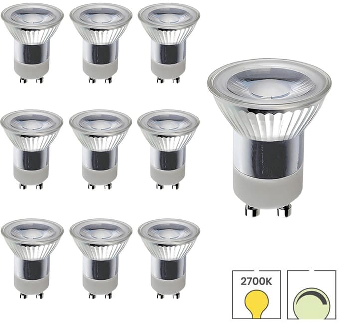 Lybardo - GU10 LED Lamp - 35mm - 10-pack - 3W Dimbaar - 2700K Warmwit Licht