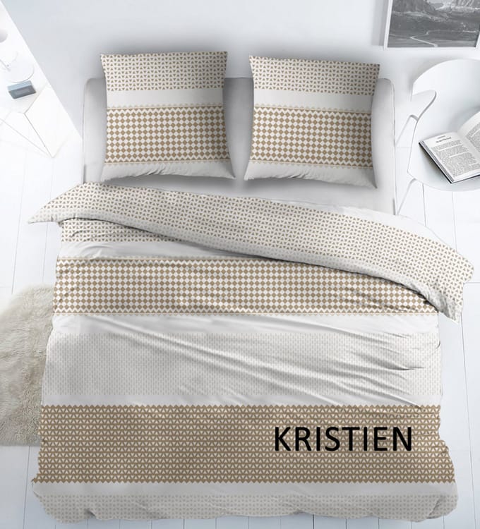 katoen - laken - Kristien beige - 1 persoons - 180x290 - incl kussensloop