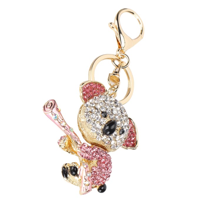 Sleutelhanger Koala Beer Legering Strass Goud Kristal Metaal Hanger Klein Cadeau(Roze) beige