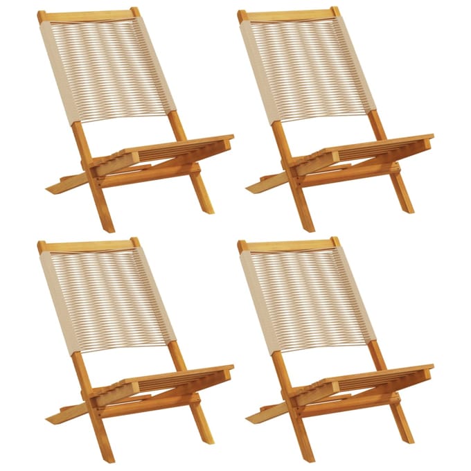 vidaXL - Opklapbare - stoelen, - 4 - stuks, - beige, - massief - acaciahout
