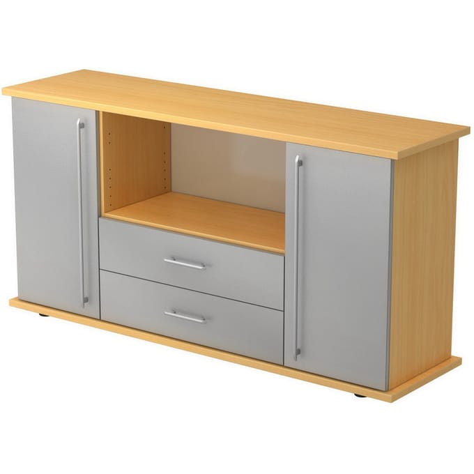 KAPA SB | Dressoir | met deuren + laden - Beuken/Zilver Rail handvat (kunststof)