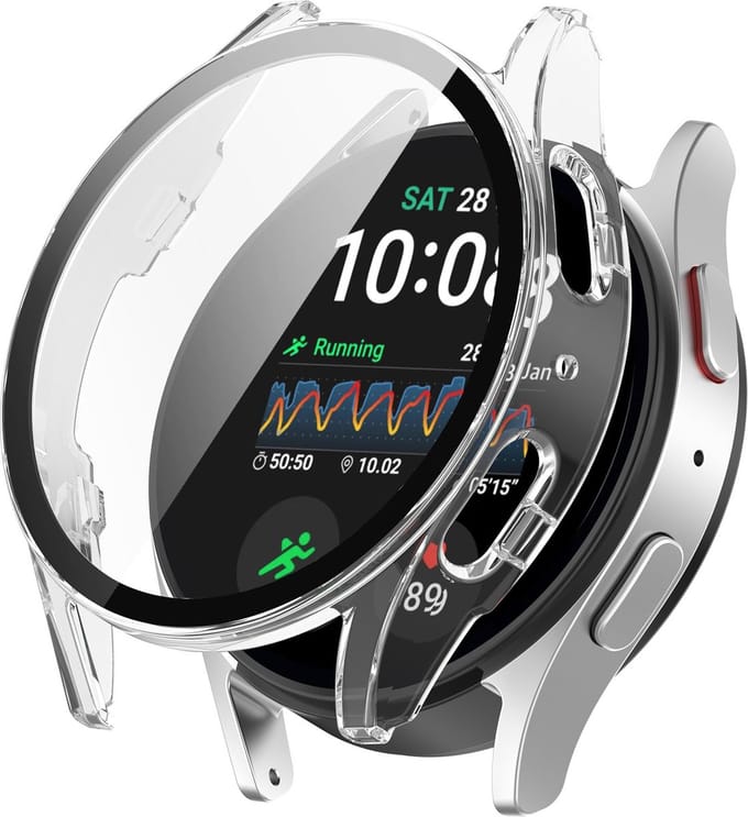 Strap-it Hard case hoesje met screen protector van glas - geschikt voor de Samsung Galaxy Watch 7 - 44mm (transparant)