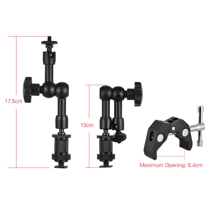 Bras magique articulé à Friction réglable 7  pour moniteur LCD d'appareil photo reflex numérique black