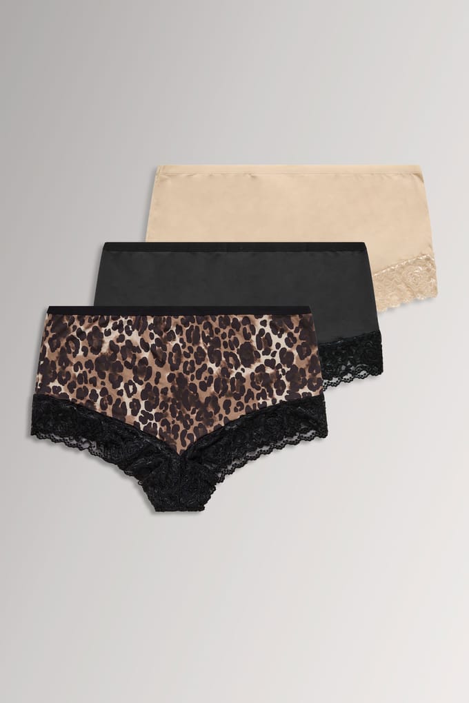 Yours Yourset 3Pack Natuurlijke Bruine Maxislips Met Luipaardprint En Kantsize 42-44