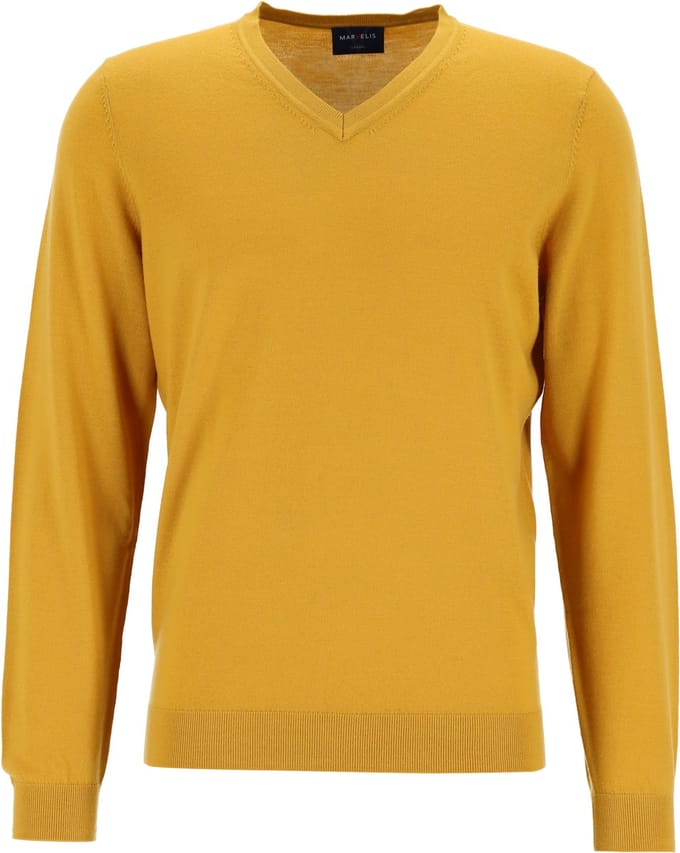 MARVELIS modern fit trui wol - V-hals - okergeel