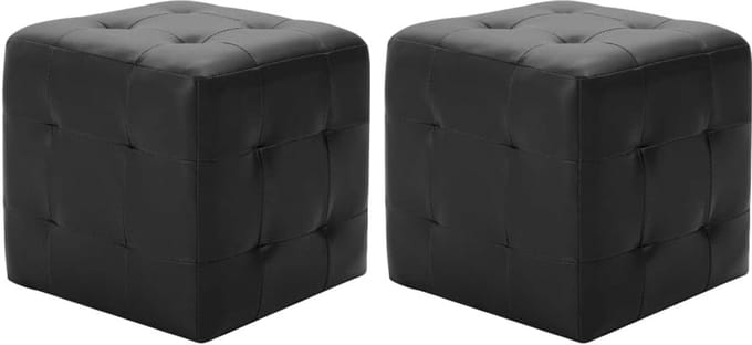 Set van 2 Poefs - Voetenbankje of Hocker - Zwart Kunstleer