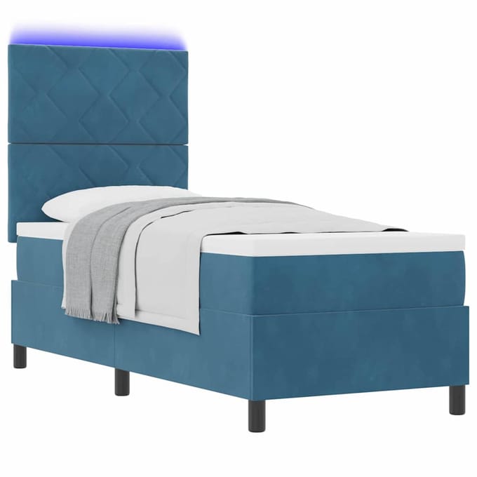 vidaXL - LED - Box - Spring - Bed - Donkerblauw - 80 - x - 200 - cm - Fluweel