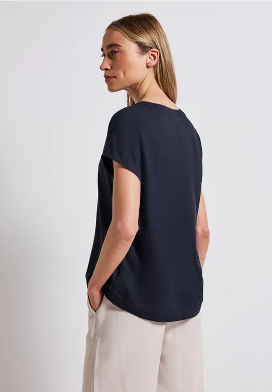 Blouse met gespleten hals in effen kleur