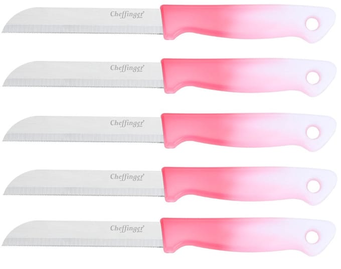 Cheffinger Schilmessenset – RVS Glad – 18 cm – Roze – 5 Stuks - Schilmesje