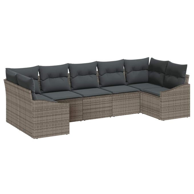 vidaXL Tuinbank Set met opslag 7 pcs Grijs poly rattan