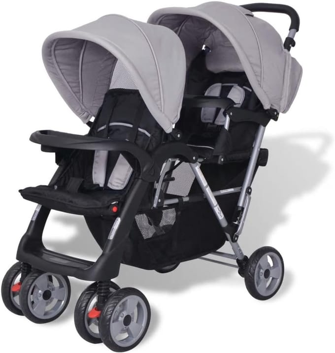 Dubbele Kinderwagen - Tandem Kinderwagen Buggy - Reizen met Kinderen - Inklapbaar Staal Frame - Max 15kg Per Zitje