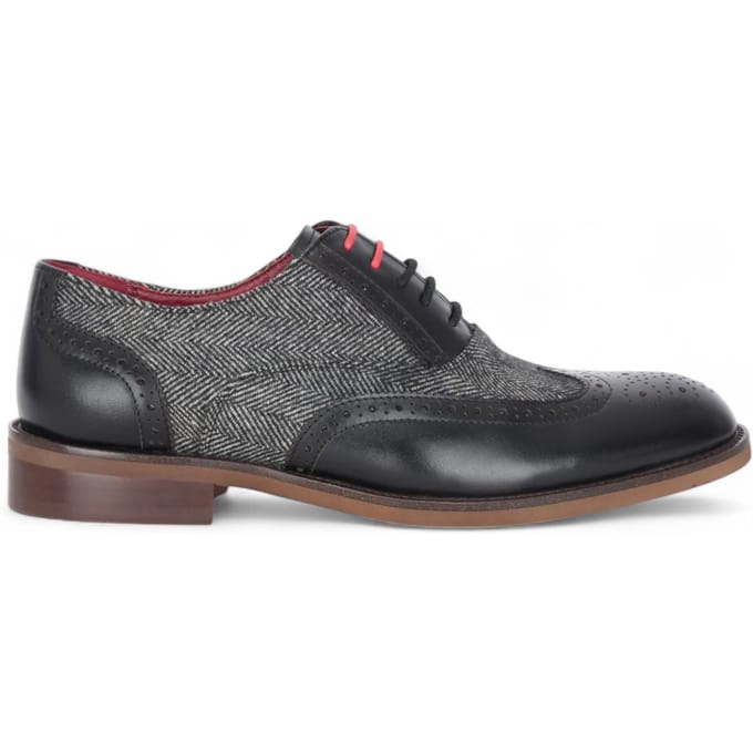 Justin Reess Heren Zwarte Leren Tweed Brogue Schoenen - Albert