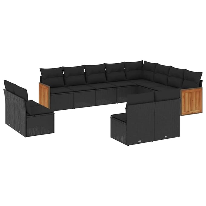 vidaXL - 12-delige - Loungeset - met - kussens - poly - rattan - zwart