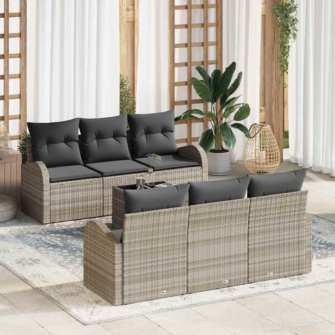 vidaXL - Tuinbank - Set - 7 - st - Lichtgrijs - poly - rattan