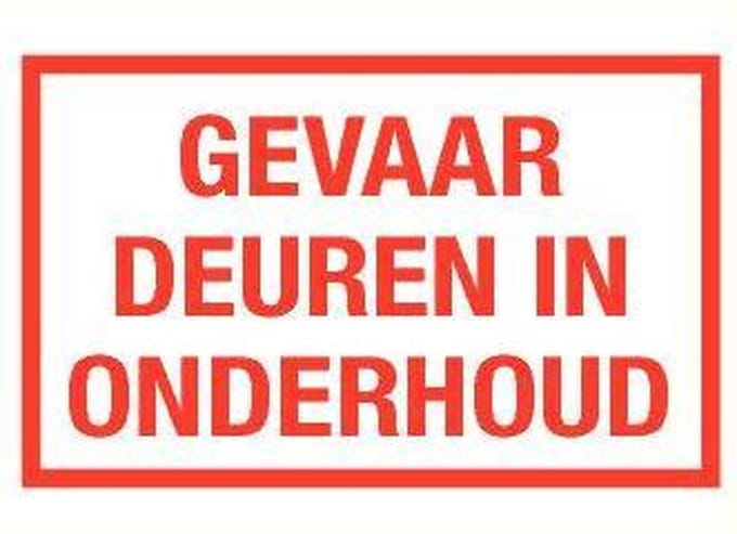Gevaar, deuren in onderhoud tekststicker 320 x 200 mm