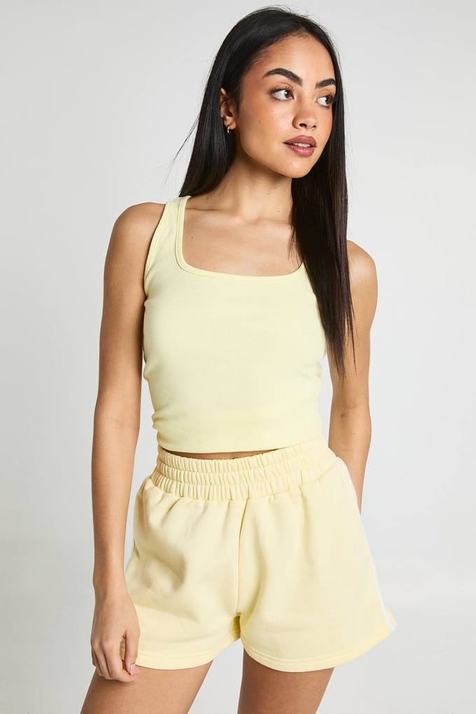 boohoo Dames Sweat Short Met Contrasterende Bies | Citroen | Maat: Small