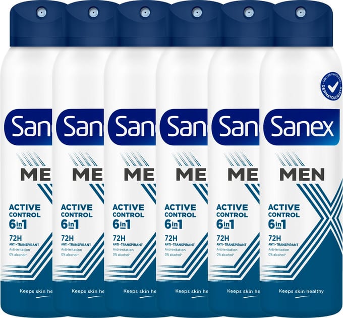 Sanex Men Active Control 72H Anti-Transpirant Deodorant Spray 6 x 150ml