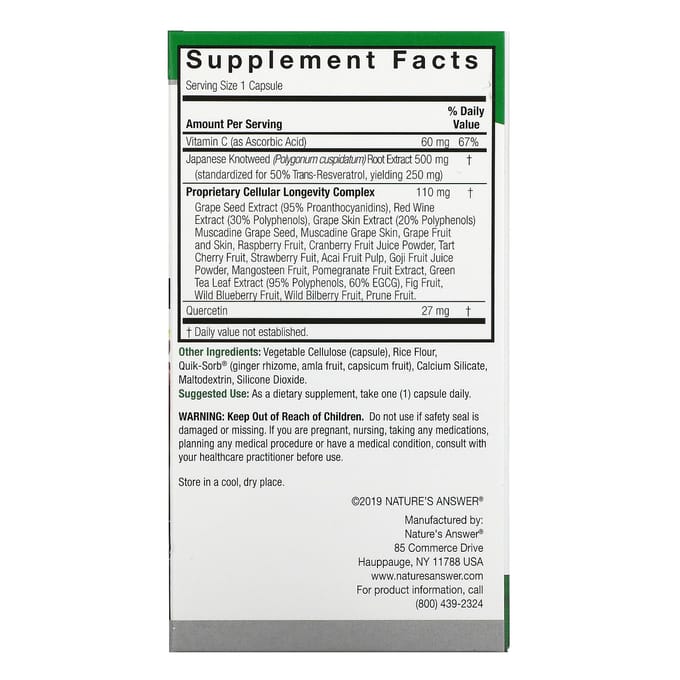 Nature'S Answer, Resveratrol, 637mg, 60 Plantaardige Capsules