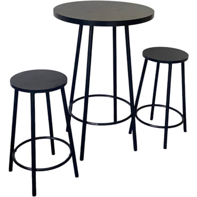 Bartafel rond met 2 barkrukken - Zwart - 60 x 60 x 96 cm