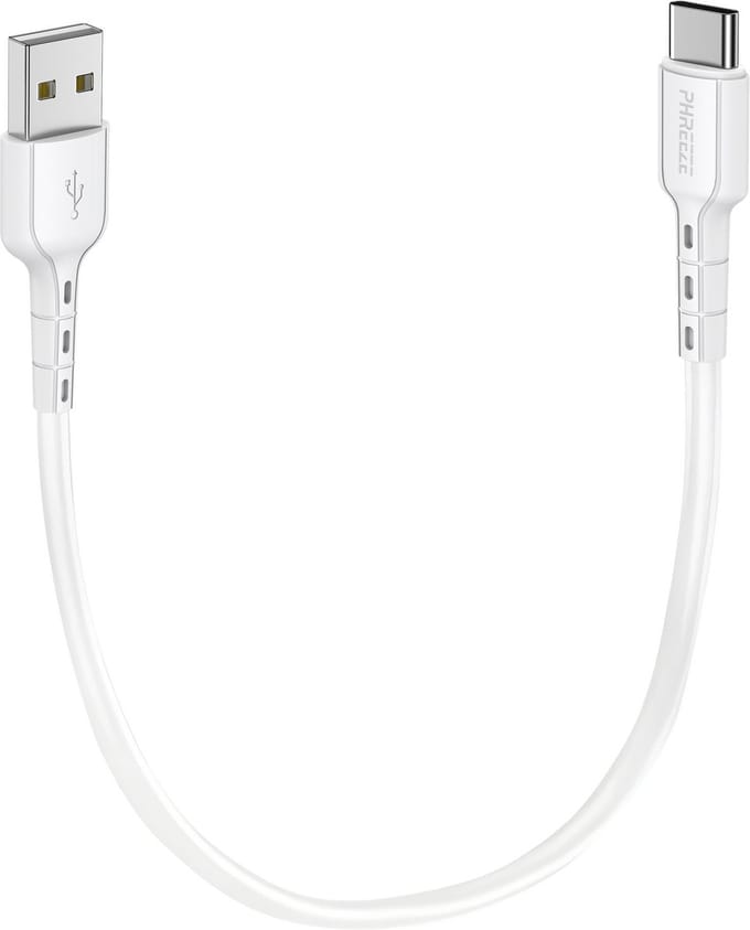 Korte usb A naar usb C kabel - 30 cm - Usb C naar usb kabel - Flexibel - Wit - Phreeze