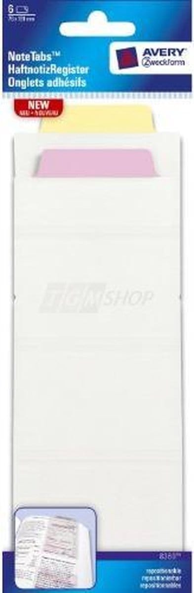 Zweck Note Tabs groot 762 x 1905 mm geel/roze (6 stuks)