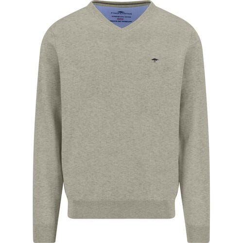 Fynch-Hatton Trui V-Neck Solid Color Superfine 3-Ply Cotton Clay / male