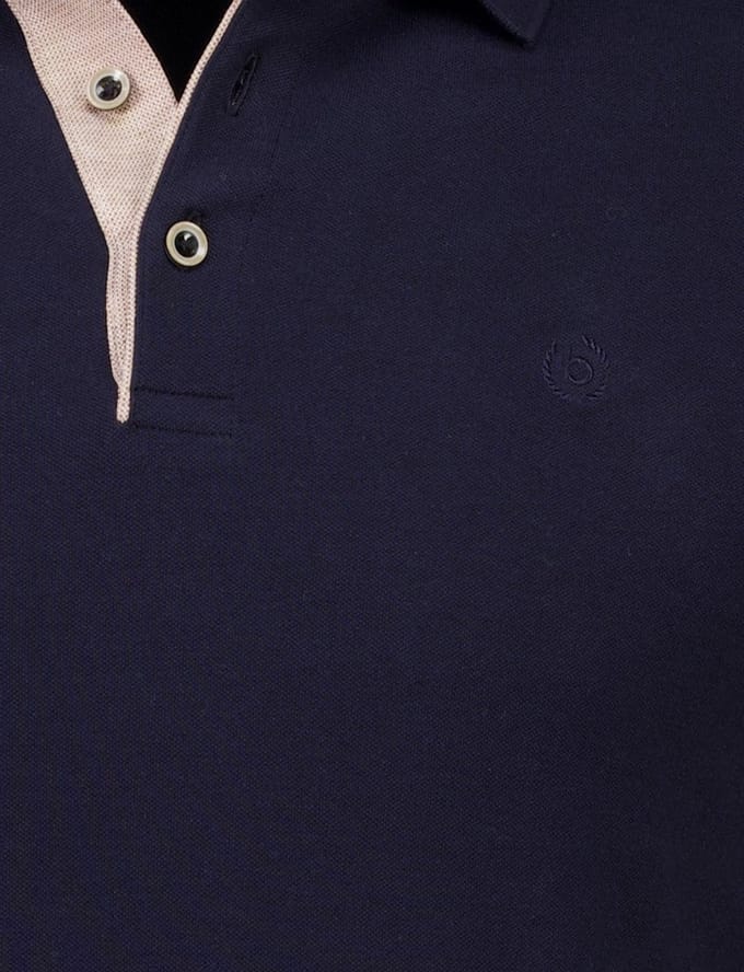 Donkerblauw poloshirt Bugatti knooprand beige