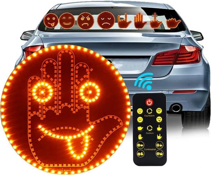 LED Gebaren Verlichting voor Auto met Afstandsbediening - Smiley en Vinger Display