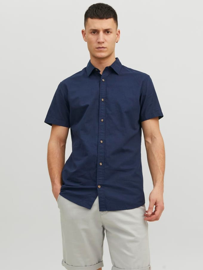 Jack & Jones - Heren Overhemden Summer Korte Mouw - Blauw - Maat XL