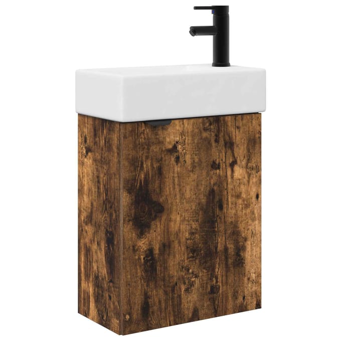 vidaXL - Badkamermeubel - met - kraan - Gerookt - eiken - 45,5 - x - 22,5 - x - 84 - cm