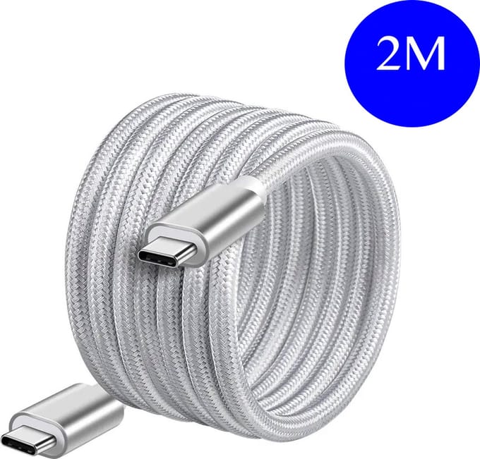 Femur USB-C naar USB-C – 2 Meter Kabel – 60 Watt - Oplaadkabel Nylon - Universeel – Extra Stevig - USB-C naar USB-C - Grijs