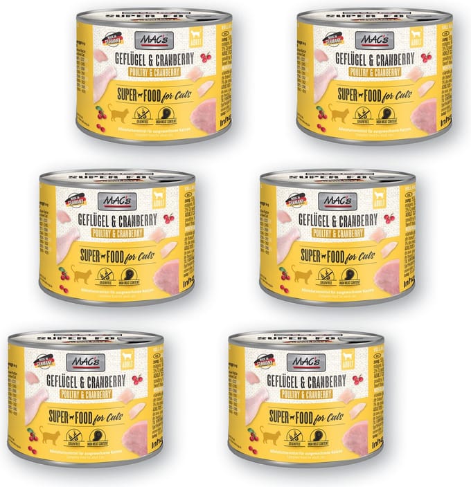 MAC’s Kattenvoer Natvoer Blik 95,8% Gevogelte & Cranberry 6 x 200g