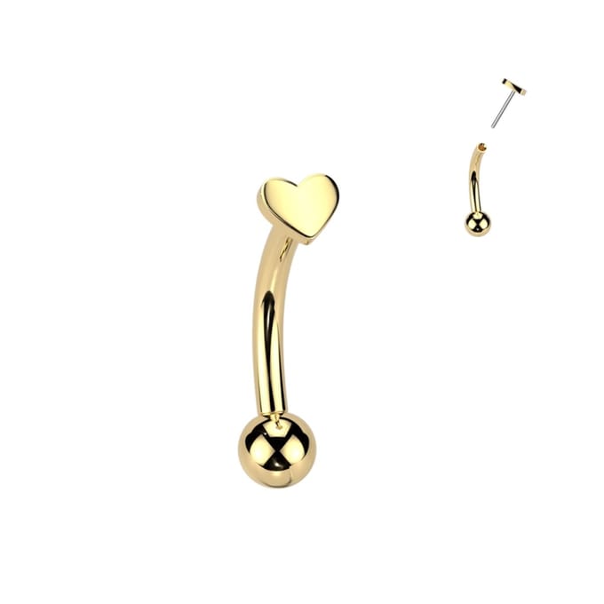 Piercing titanium curved hartje 1.2x8x3 - goud - LMPiercings