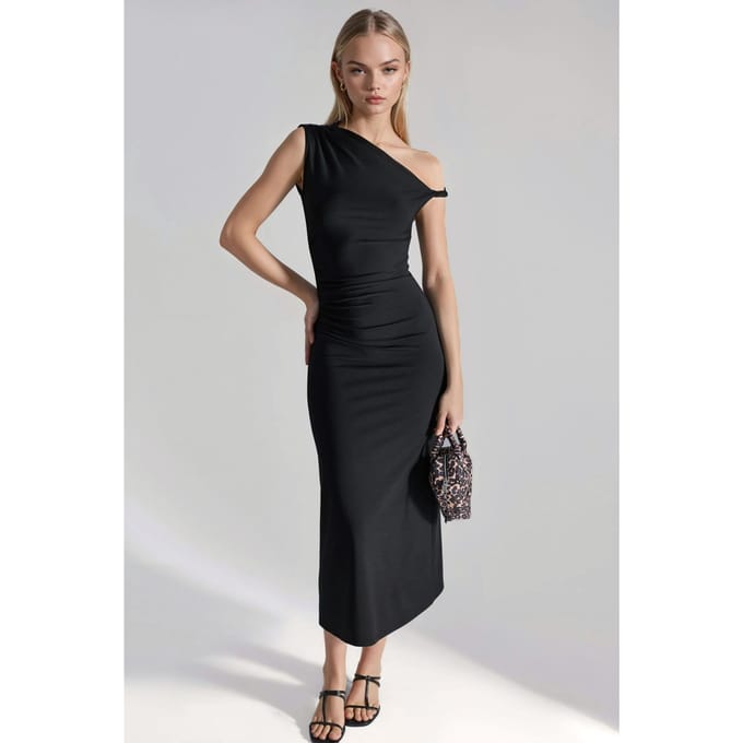 Asymmetrische Kraag Bodycon Midi Jurk