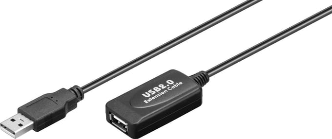 Goobay Actieve USB-verlengkabel, 10 m, zwart, 2,5 W, 0,5 A, 480 Mbit/s, USB 2.0