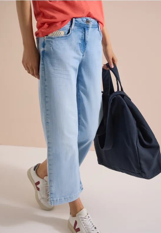 7/8 Wide Leg jeans met gehaakt detail