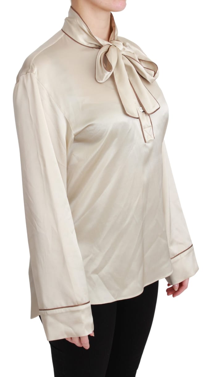 Dolce & Gabbana Beige Mouw Top Koningin Zijde Satijnen Blouse