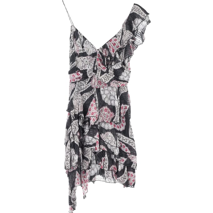 Isabel Marant mini-jurk met ruches en print in veelkleurige zijde