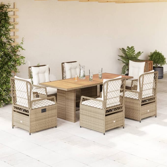 vidaXL - 7-delige - Tuinset - met - kussens - poly - rattan - beige