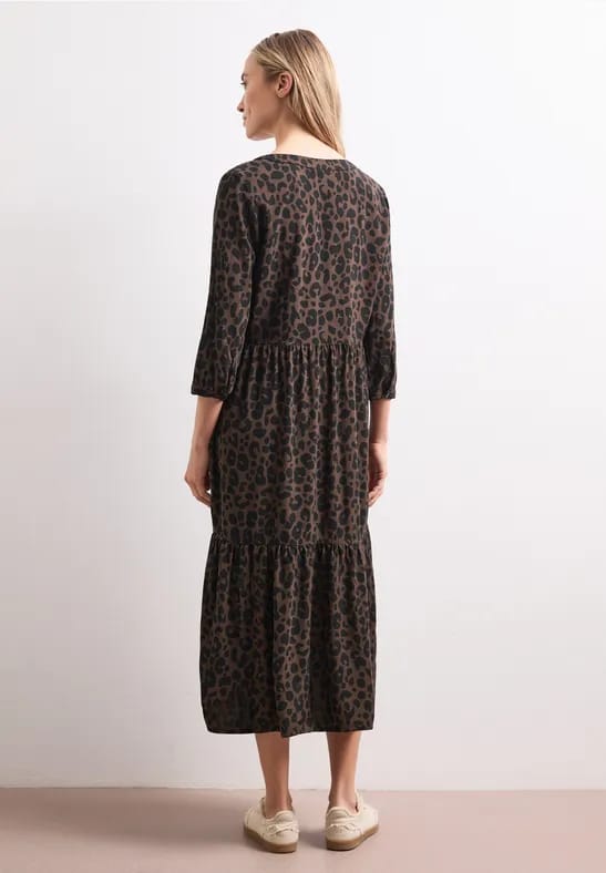 Midi-jurk met gespleten hals en print