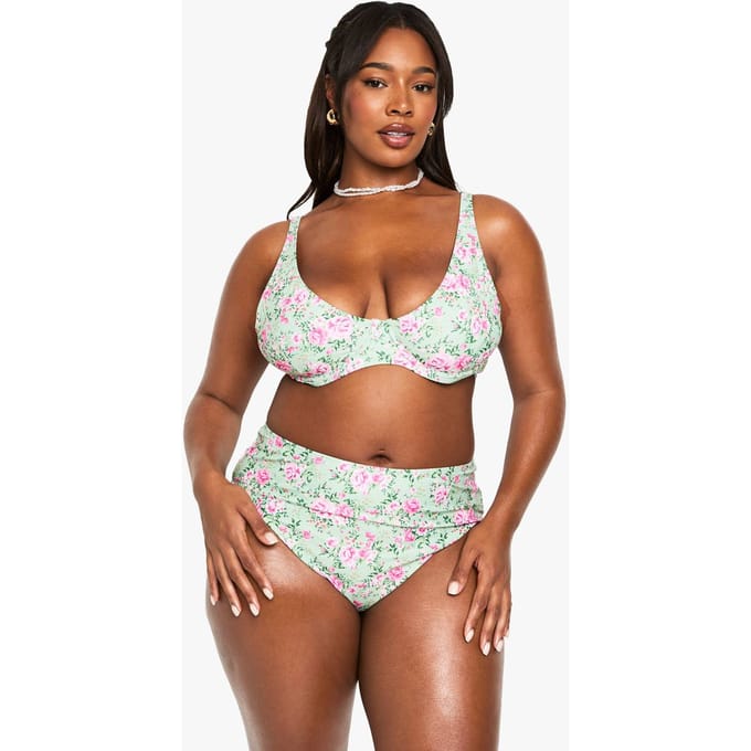 boohoo Dames PLUS DITSY BLOEMEN BIKINI SET | Baby Pink | Maat: 26