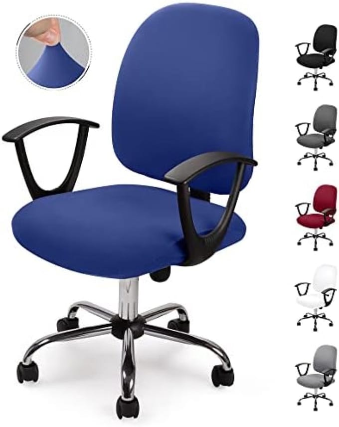 PromoHome Universele Bureaustoelhoes Set - Elastisch en Wasbaar - 2 Stuks Blauw