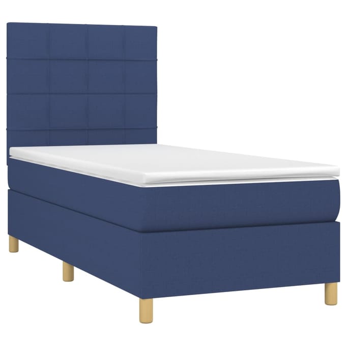 vidaXL - Boxspring - met - matras - en - LED - stof - blauw - 100x200 - cm