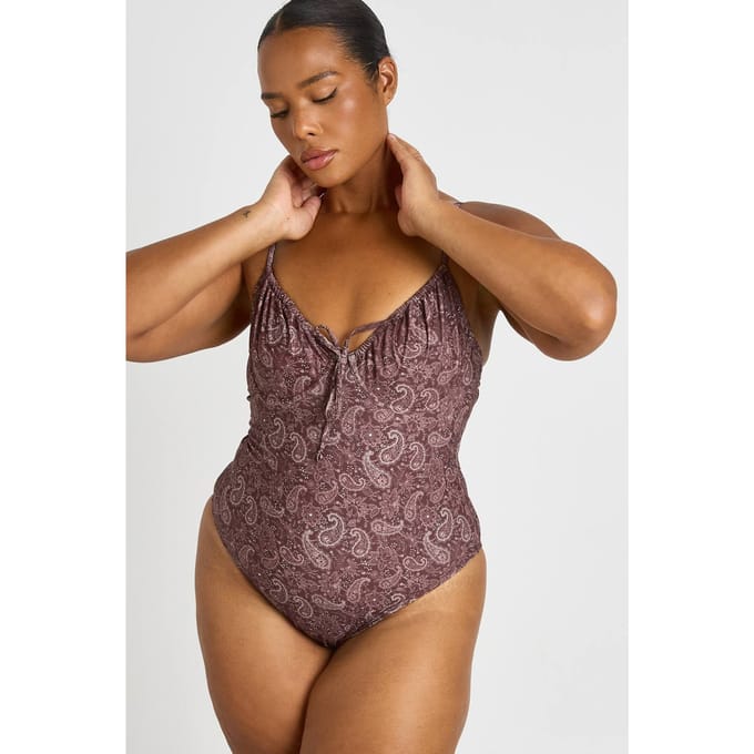 boohoo Dames Plus Paisley Print Balconnet Badpak | Black | Maat: 22